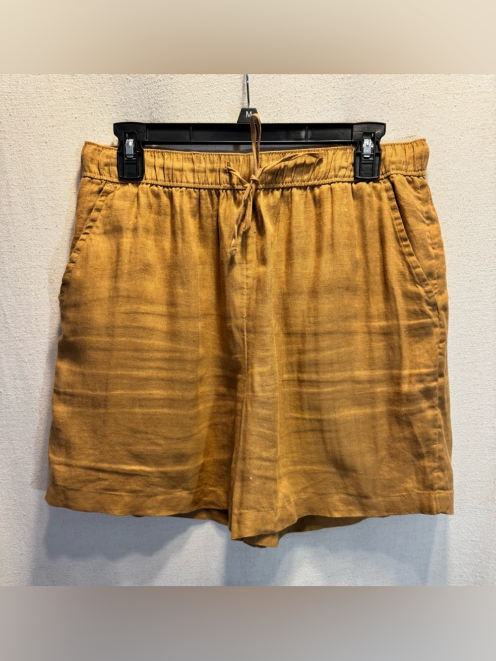 Tahari Rust Camel 100% Linen Drawstring Shorts M